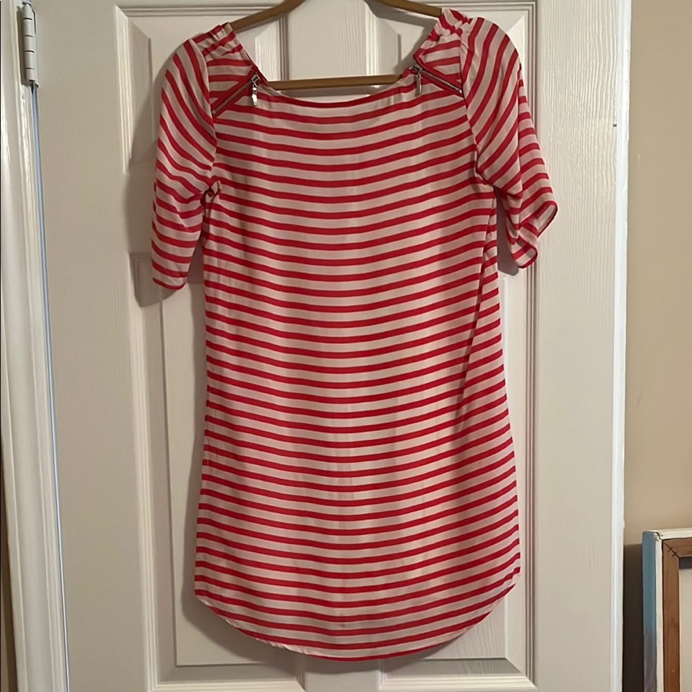 Pink/Coral and White Striped Women's Sheath Dress
